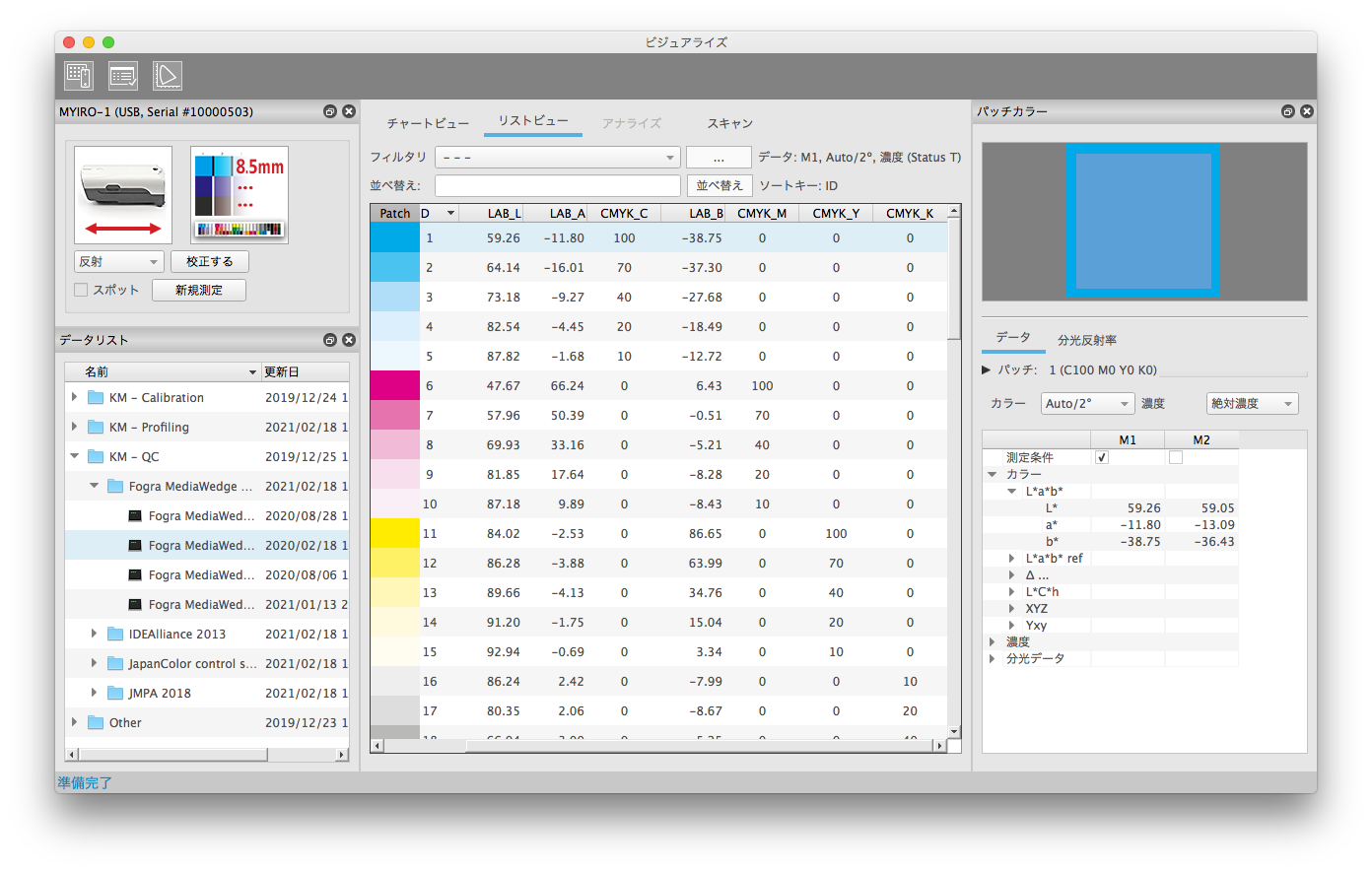 Accuriopro Colormanagerユーザーガイド 測定ウィンドウ Visualize